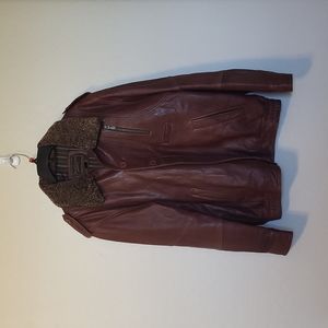 Jez Elite Vintage Leather Bomber Jacket Dark Brown Sharpe Trim Collar L/XL